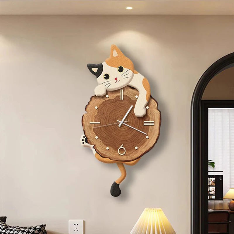 Cartoon Cat Wall Clock Creative Cat Tail Swing Wall Clock Quartz Mute Wall Clock Home Decoration Living Room Bedroom Decoration TechVisio