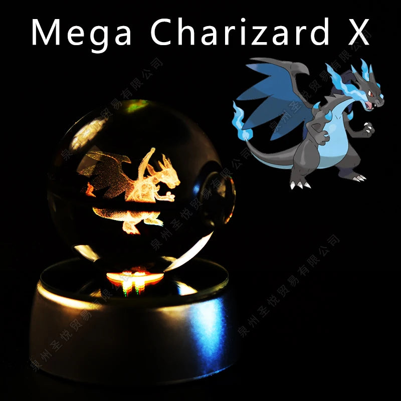Boule de Cristal Pokémon 3D LED – 36 Personnages, Socle Lumineux, Cadeau