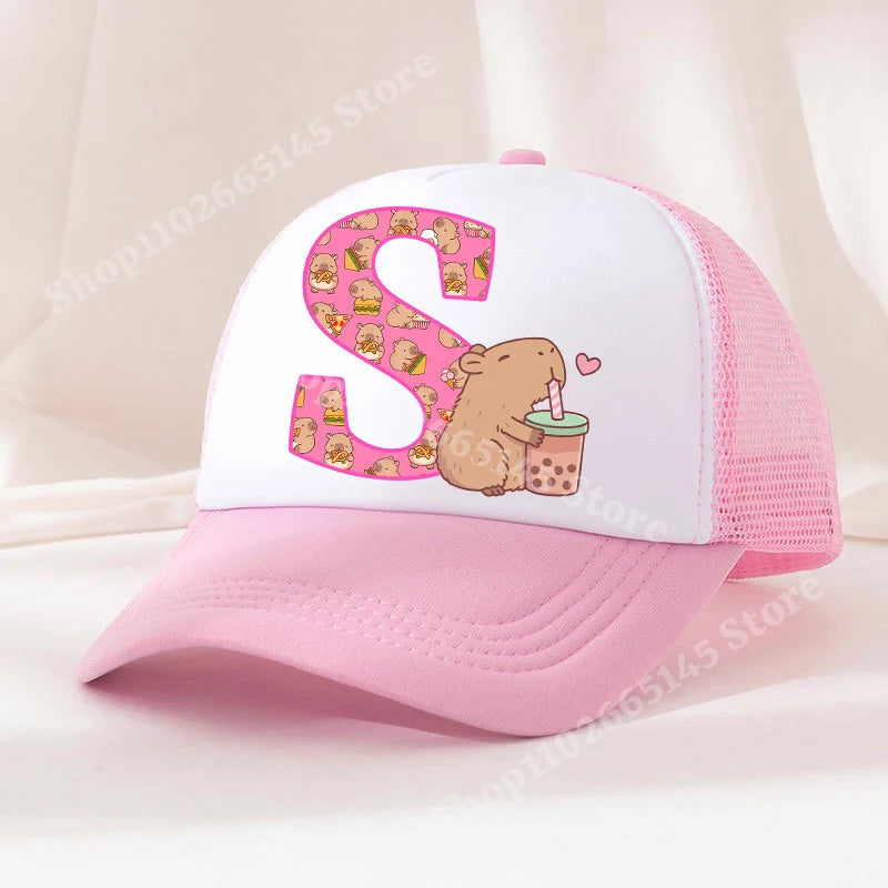 Capibara Baseball Cap Girls Women Anime Capybara Letter A-Z Sun Hat Kids Adult Summer Breathable Mesh Sunbonnet Outdoor Headgear TechVisio