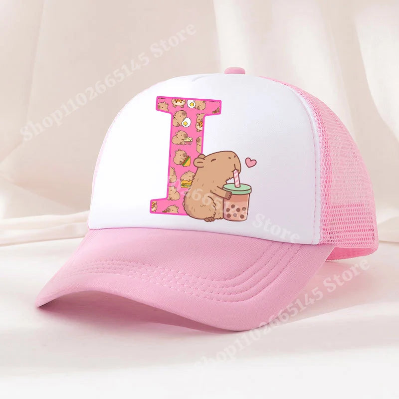 Capibara Baseball Cap Girls Women Anime Capybara Letter A-Z Sun Hat Kids Adult Summer Breathable Mesh Sunbonnet Outdoor Headgear TechVisio