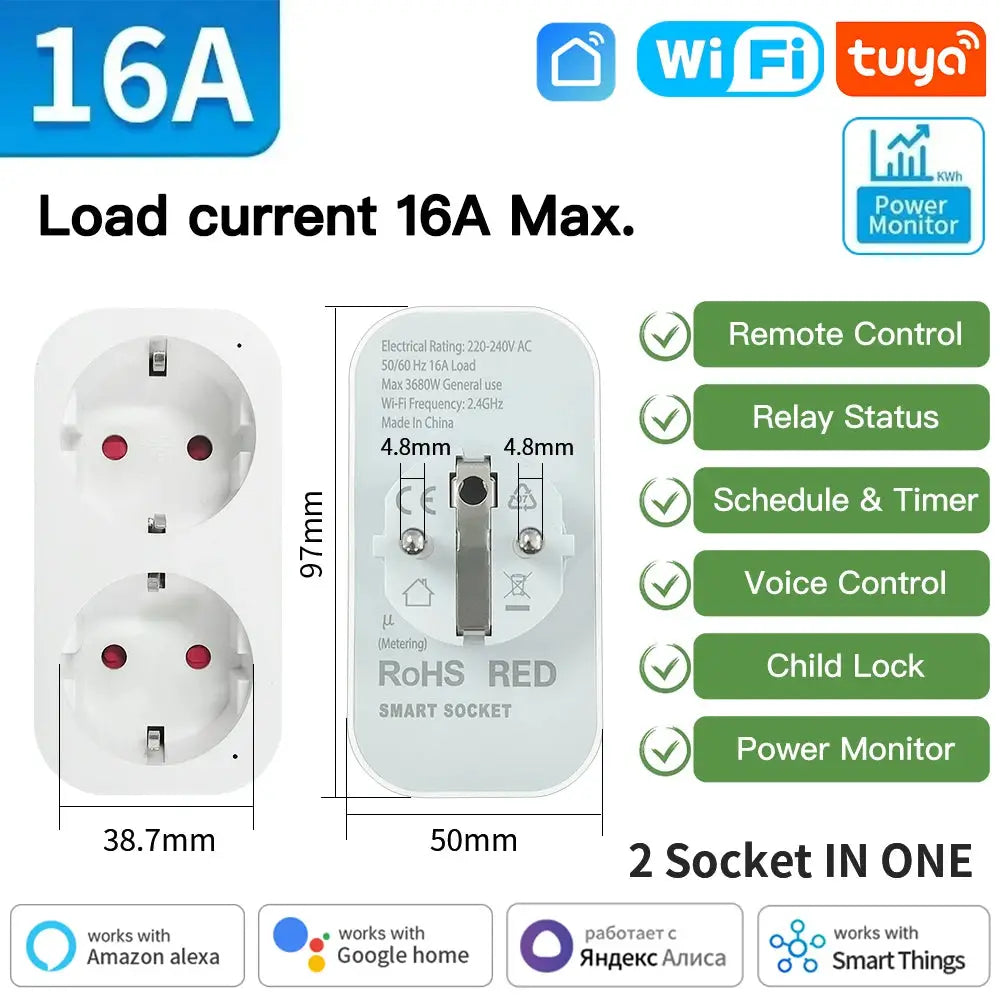 Prise Connectée TNCE Tuya – WiFi/Zigbee 3.0 | 16A/20A | Alexa Google Home TechVisio