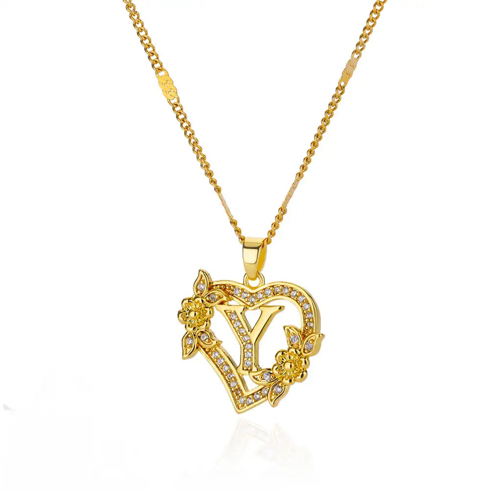 Collier Initiale Lettre Zircon – Acier Inoxydable Doré | A à Z