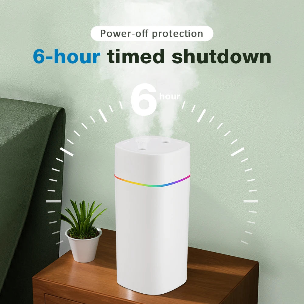 Humidificateur Double Buse 600ml – LED, Aromathérapie, 6-12h, USB