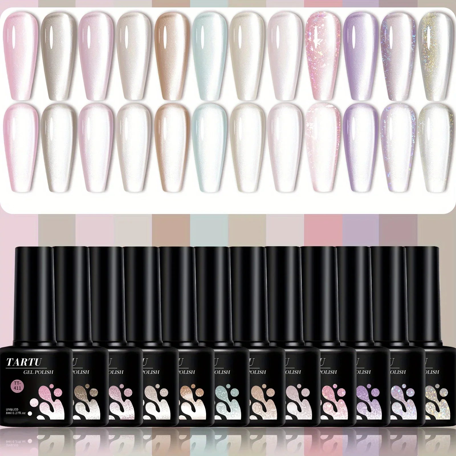 TARTU 12pcs 8ml Cat Eye Gel Nail Polish Set,  Nude Pink Red brown Glitter Gel Polish Kit, Soak Off Uv/Led, Nail Art DIY At Home TechVisio