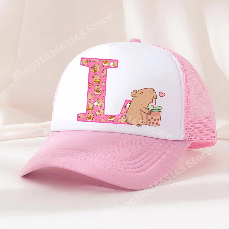 Capibara Baseball Cap Girls Women Anime Capybara Letter A-Z Sun Hat Kids Adult Summer Breathable Mesh Sunbonnet Outdoor Headgear TechVisio
