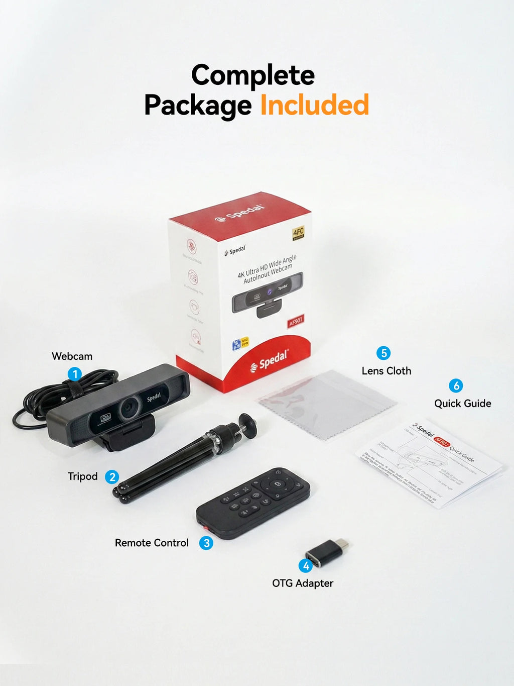 Webcam 4K Spedal 931 – 120° Weitwinkel, integriertes Mikrofon, Fernbedienung, PC/Mac/Linux