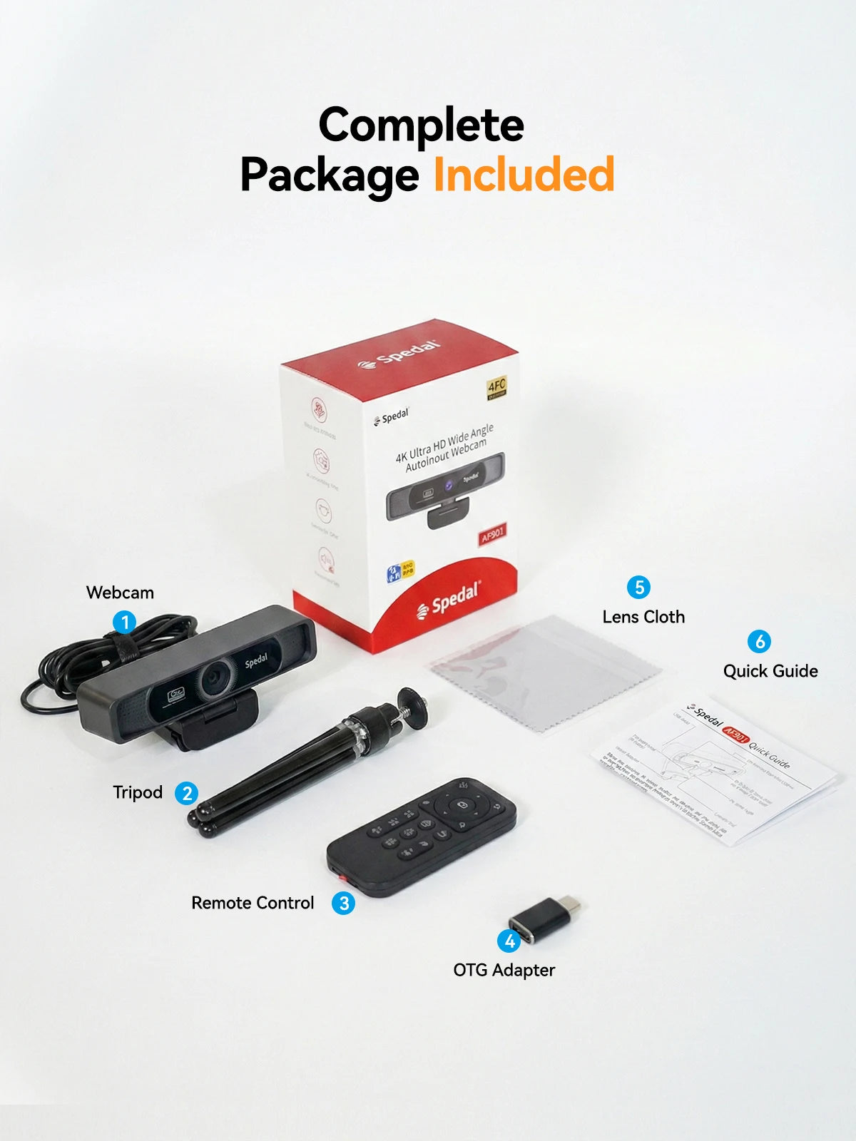 Webcam 4K Spedal 931 – 120° Weitwinkel, integriertes Mikrofon, Fernbedienung, PC/Mac/Linux