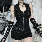 Goth Dark Punk Sleeveless Corn Bandage Tanks Top Women Chic Streetwear Slim Zip Vest Mall Gothic Techwear Summer Fashion T-shirt TechVisio