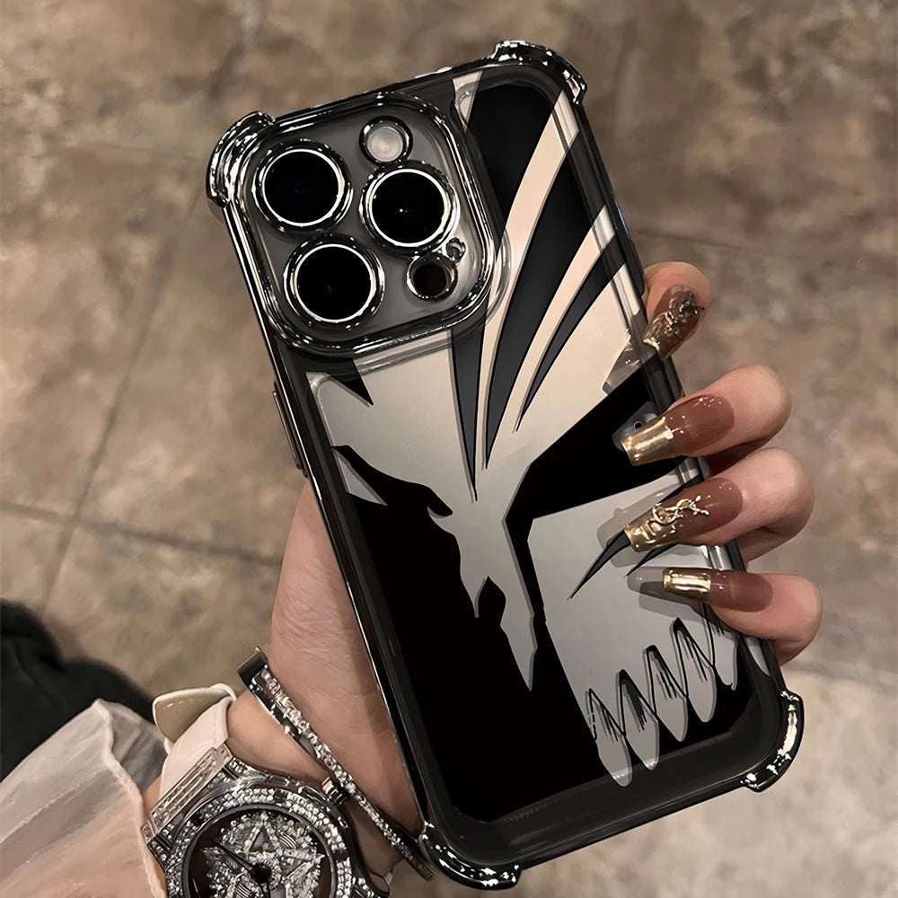 New HotAnime Cool BLEACH Plating Case For iPhone 16 15 14 13 12 11 Pro Max X XR XSMax 7 8 6 Plus Anti-Fall Airabag Back Cover TechVisio