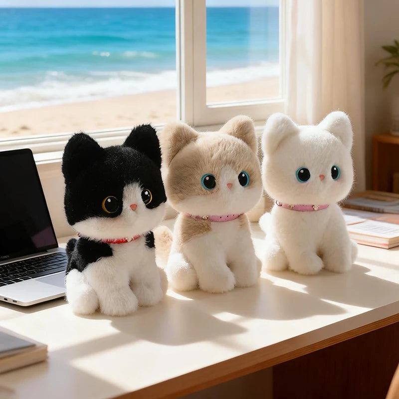 Cute Sitting Pose Kitten Plush Toys Soft Fluffy Cartoon Pet Cat Doll Lovely Office Desktop Decor Funny Gift To Family Accompany TechVisio