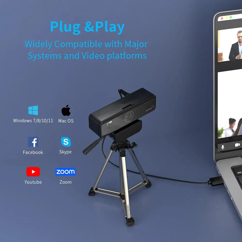 NUROUM V11 Webcam – 1080p 60fps / 2K 1440p, Dual Microphone, USB, PC & Mac