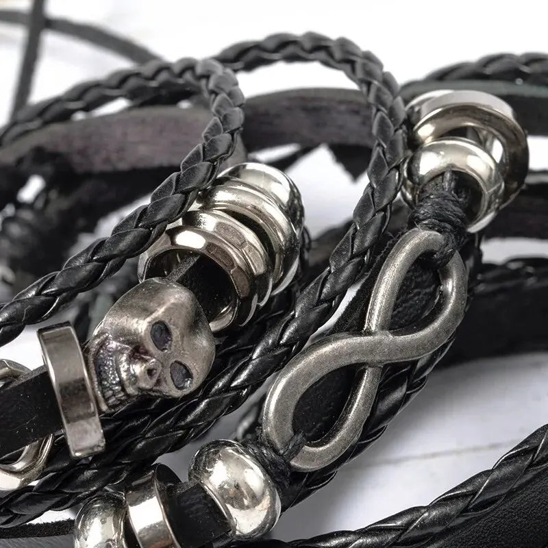 Set 5 Bracelets Punk Cuir Tressés – Style Vintage Unisexe