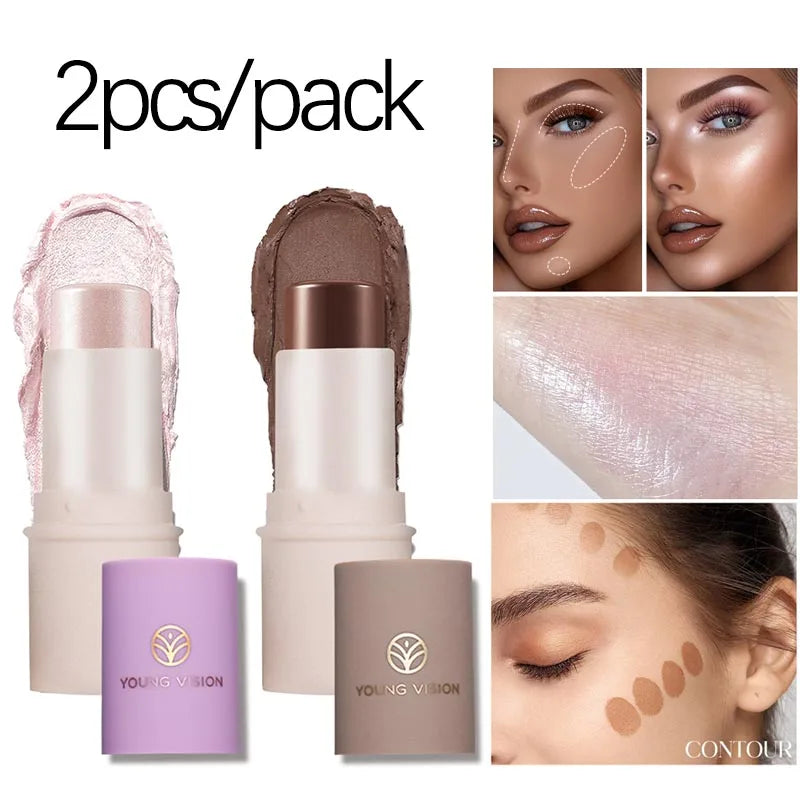 LANGMANNI Tri-Color Multi-Functional Face Brightening Contour Stick Contouring & Brightening Skin-Perfecting Stick TechVisio