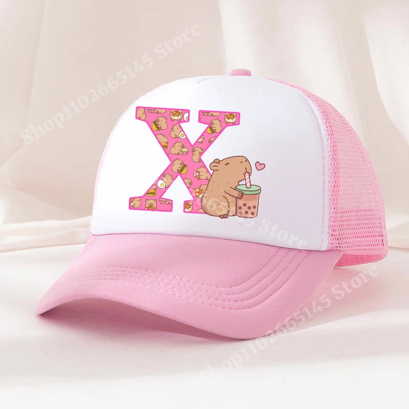 Capibara Baseball Cap Girls Women Anime Capybara Letter A-Z Sun Hat Kids Adult Summer Breathable Mesh Sunbonnet Outdoor Headgear TechVisio