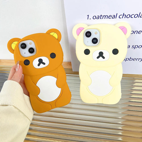 Cartoon Rilakkuma Bear Silicone Soft Cover Case For iPhone 17 16 15 14 13 12 11 Pro Max Plus Xs XR 6 7 8 Plus 5 5S 4 4S TechVisio
