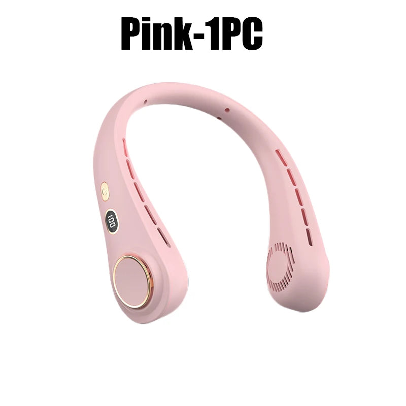 USB Hanging Neck Fan Portable Bladeless Mini Rechargeable Mute LED Digital Display Electric Air Cooler Handheld TechVisio