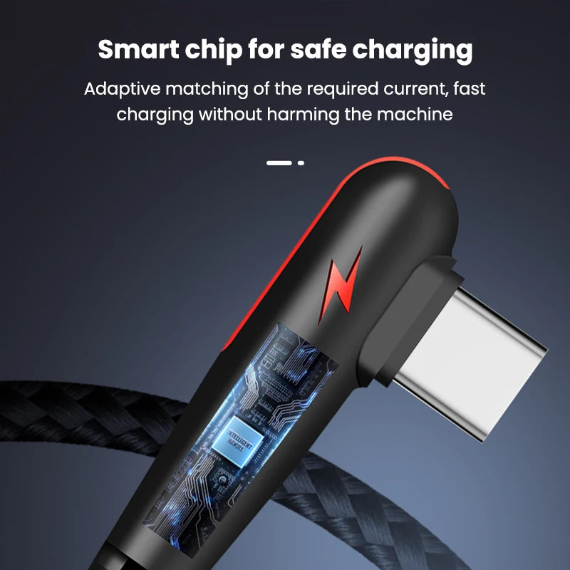 NBILI 90° Angled USB-C Cable – 120W | Braided Nylon | Gaming