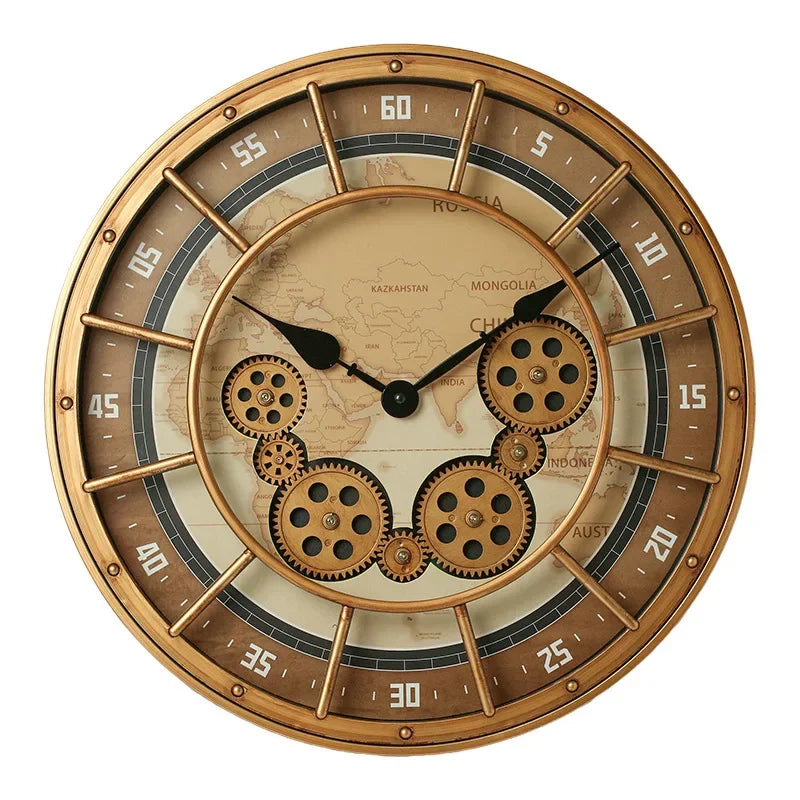 Retro Industrial Roman Wall Clock Gear Rotation Clock Living Room Decorative Wall Clock Stylish Silent Wall Clock Quartz Clock TechVisio
