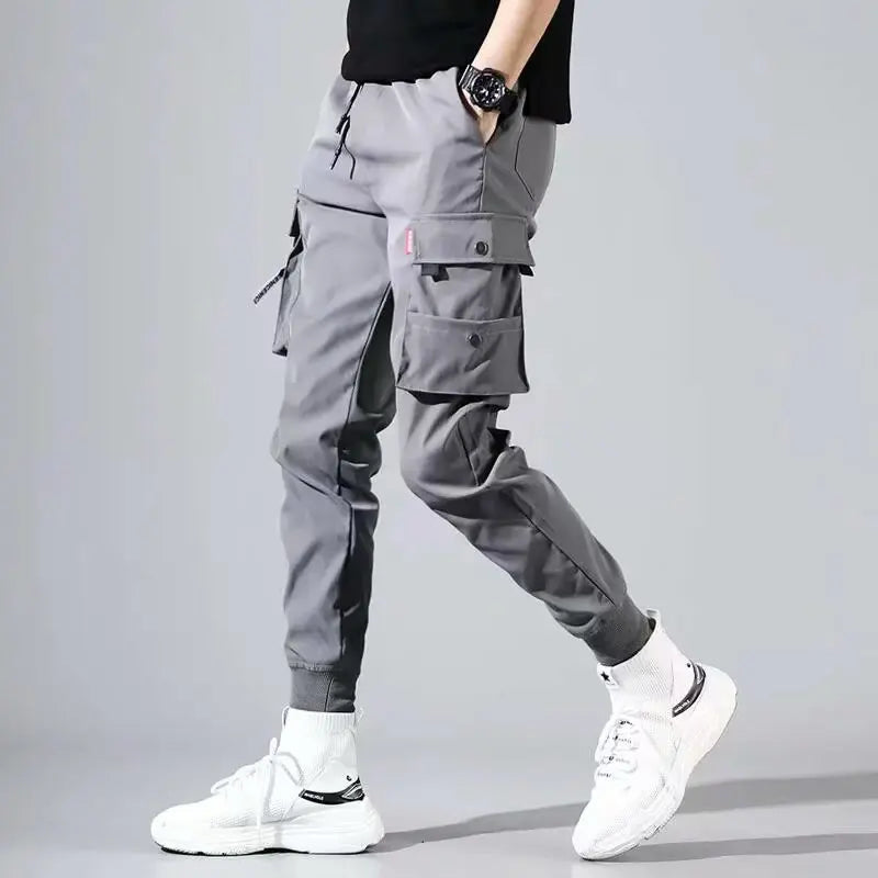 Classic Streetwear Casual Men Ribbons Harem Jogging Pants Male Slim Fit Spring Cargo Pants Multi-Pockets Women Trousers K94 TechVisio