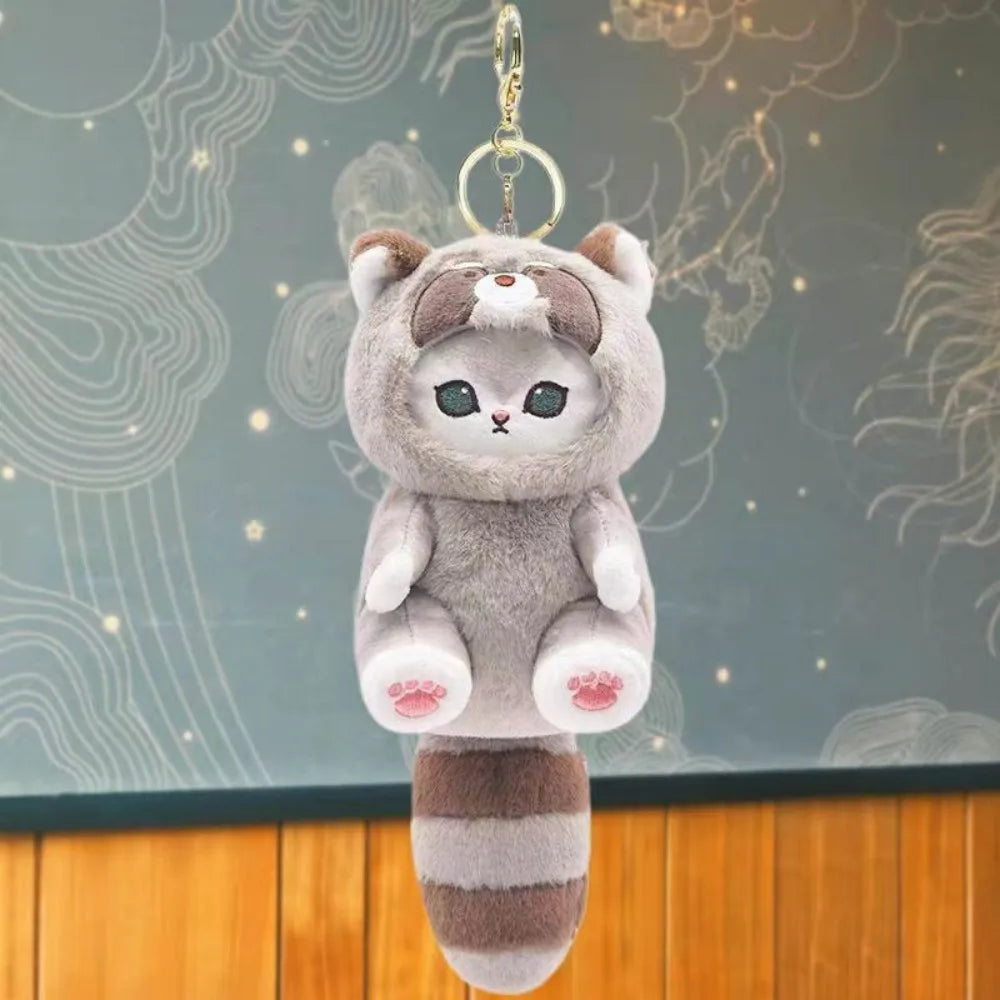 Cute Cat Disguised as a Long-Tailed Animal Plush Keychain Pendant Small Doll Gift Soft Keyring for Animal Lovers TechVisio