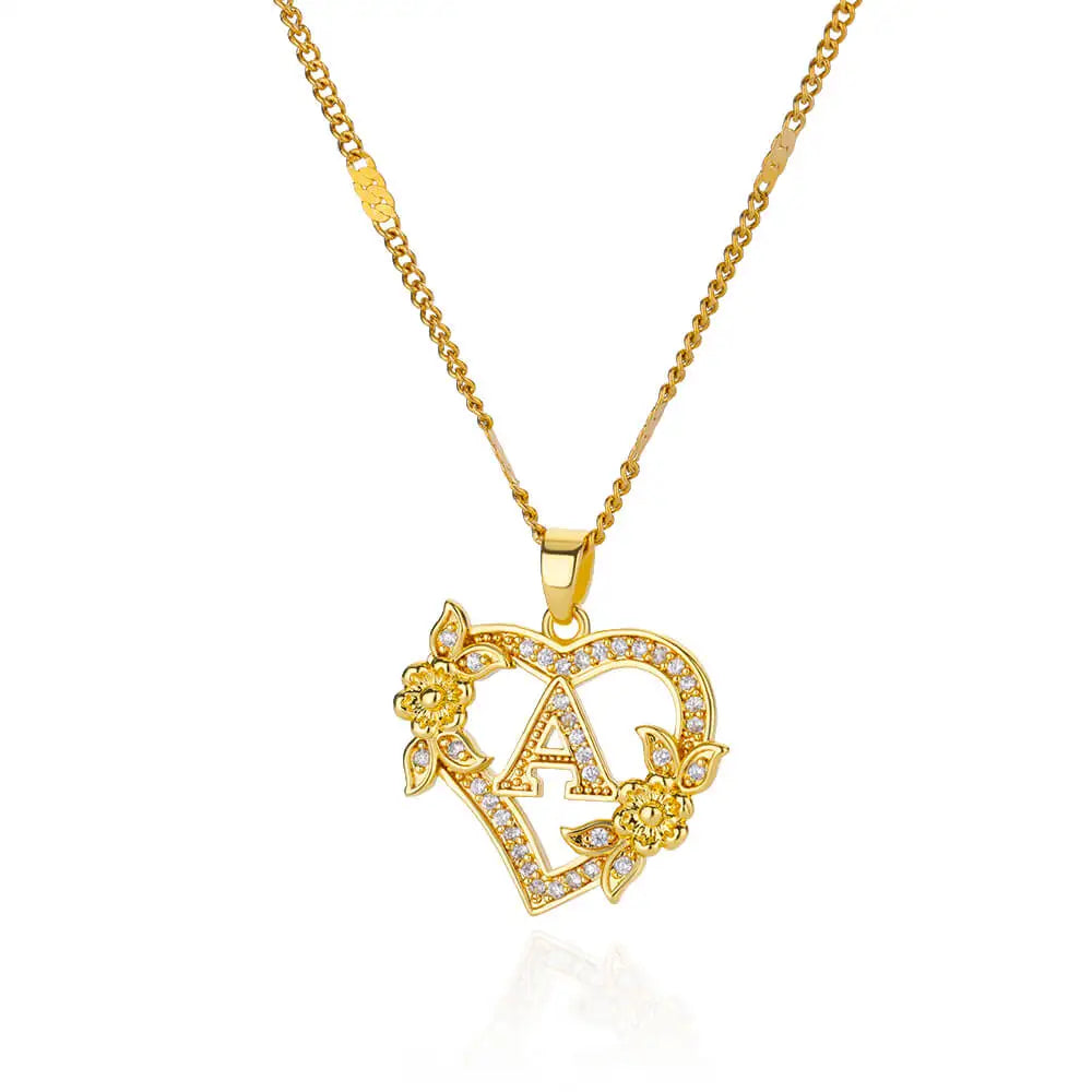 Collier Initiale Lettre Zircon – Acier Inoxydable Doré | A à Z