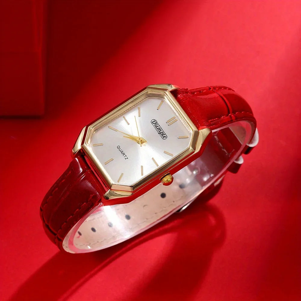 Luxury Women's Watches Elegant Womens Quartz Watch Analog Red PU Leather Designer Square Dial Wrist Watch Ideal Choice for Gifts TechVisio
