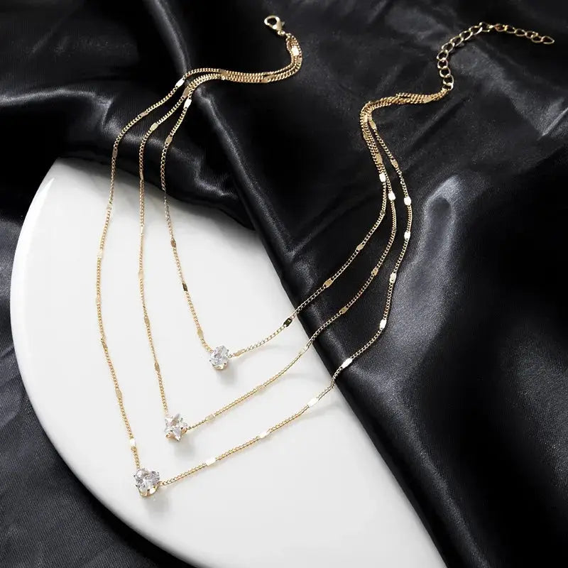 Collier Pendentif Zircon Cœur – Multicouche Choker Tendance Femme DAIPAN