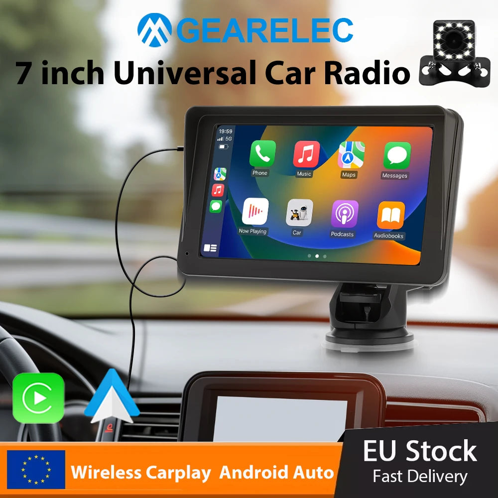 Autoradio Portable 7" Tactile – CarPlay Sans Fil, Android Auto, Bluetooth