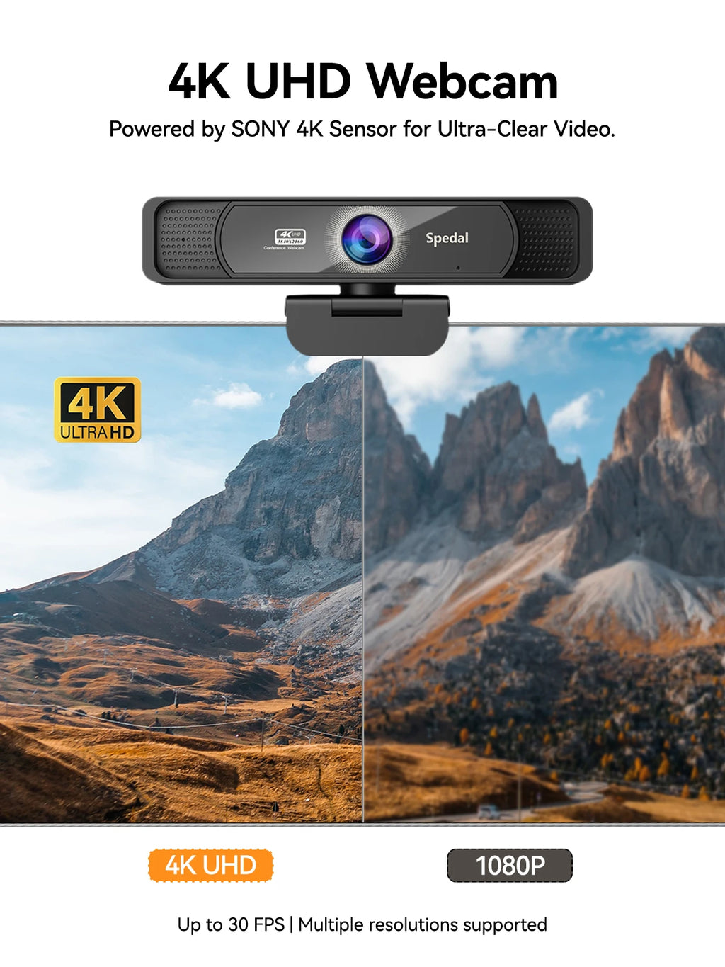 Webcam 4K Spedal 931 – 120° Weitwinkel, integriertes Mikrofon, Fernbedienung, PC/Mac/Linux