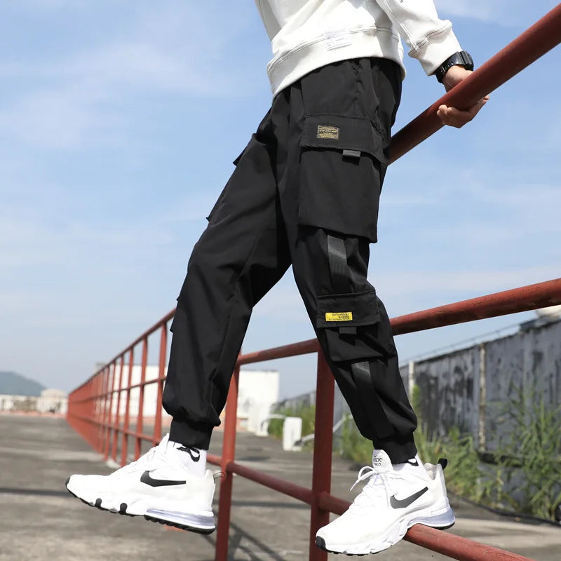 Classic Streetwear Casual Men Ribbons Harem Jogging Pants Male Slim Fit Spring Cargo Pants Multi-Pockets Women Trousers K94 TechVisio