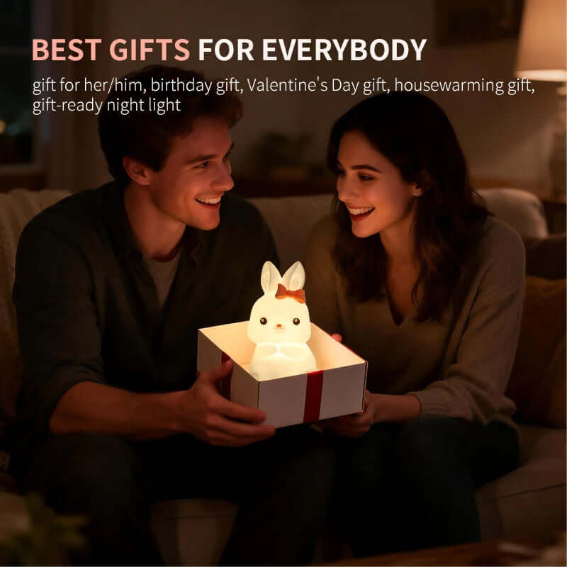 Veilleuse Lapin Mignon – Lumière Colorée ou Chaude, Variateur Tactile & Minuterie TechVisio