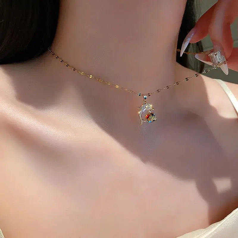 Collier Pendentif Dauphin Cristal – Style Coréen Femme Tendance Marisa