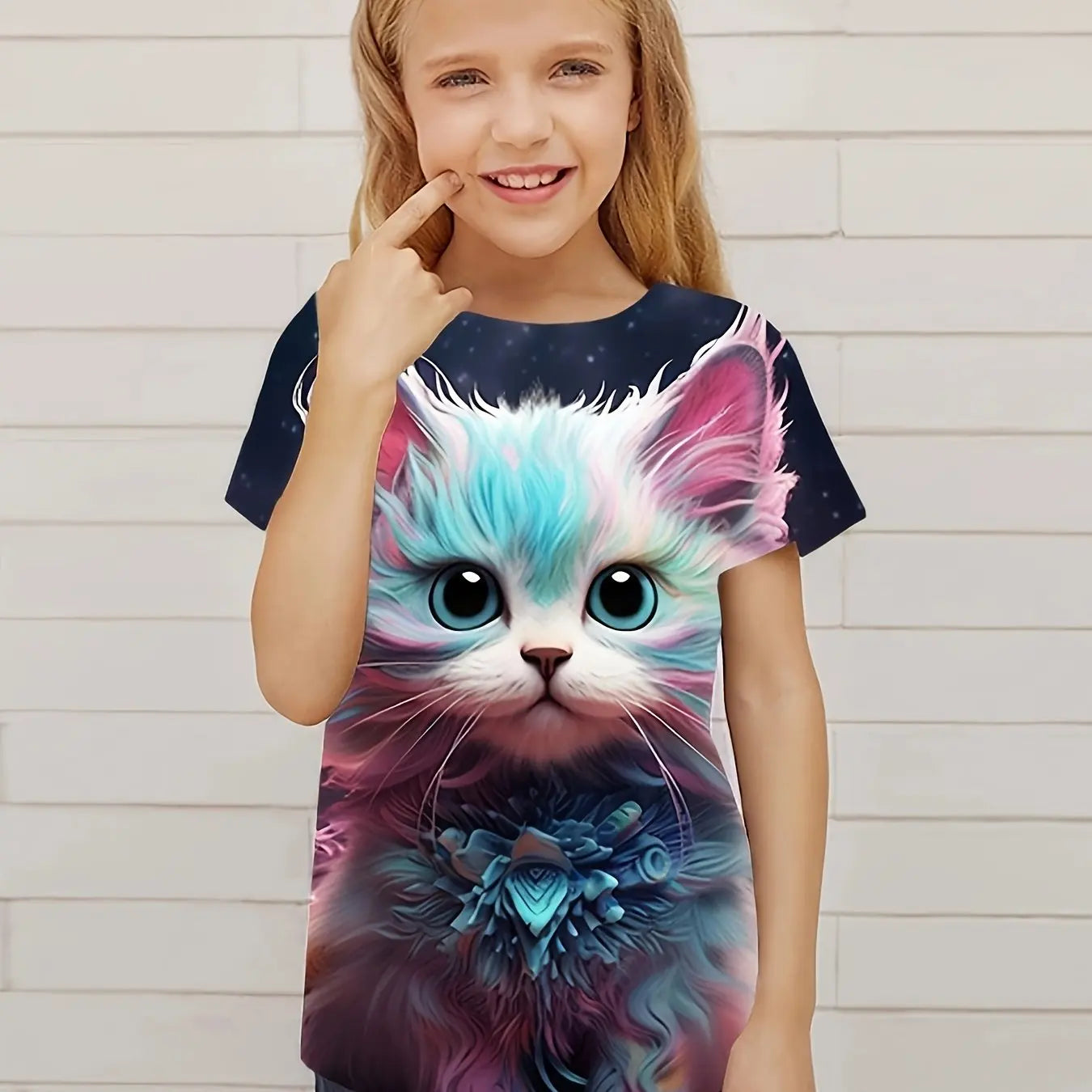 Children's Clothing Cute 3D Cat Graphic Print Short Sleeve Tops Kids Clothes T-Shirt Casual Pullover Child Boys Girls Summer TechVisio