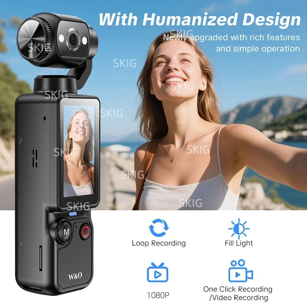SKIG 1080P FHD Vlogging Camera – 180° Rotation | CMOS | Black & White