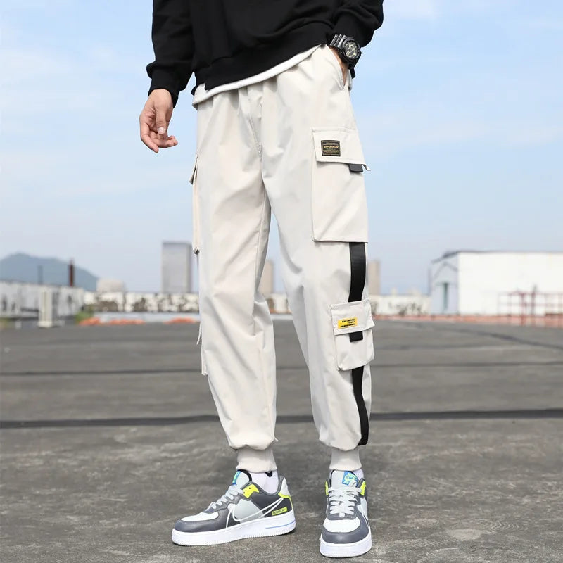 Thin Streetwear Casual Pants Men Ribbons Harem Jogging Pants Male Slim Fit Spring Cargo Pants Multi-Pockets Women Trouser Jx1 TechVisio