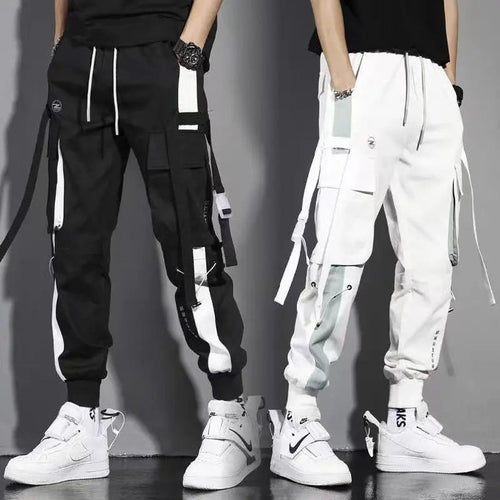 Classic Streetwear Casual Men Ribbons Harem Jogging Pants Male Slim Fit Spring Cargo Pants Multi-Pockets Women Trousers K94 TechVisio