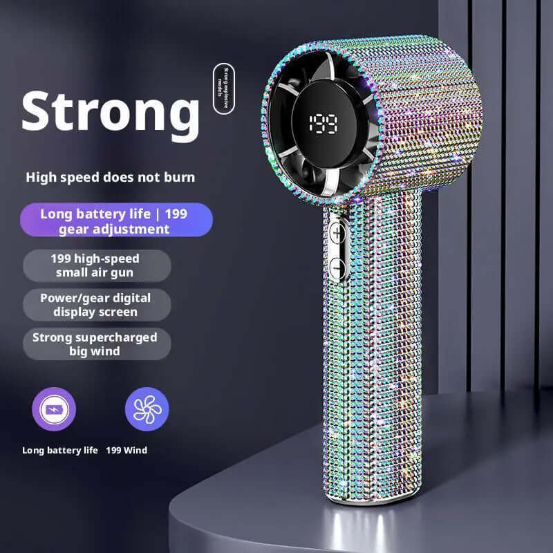 Ventilateur Portable 199 Vitesses Diamants Type-C – IPX4, Écran Digital TechVisio