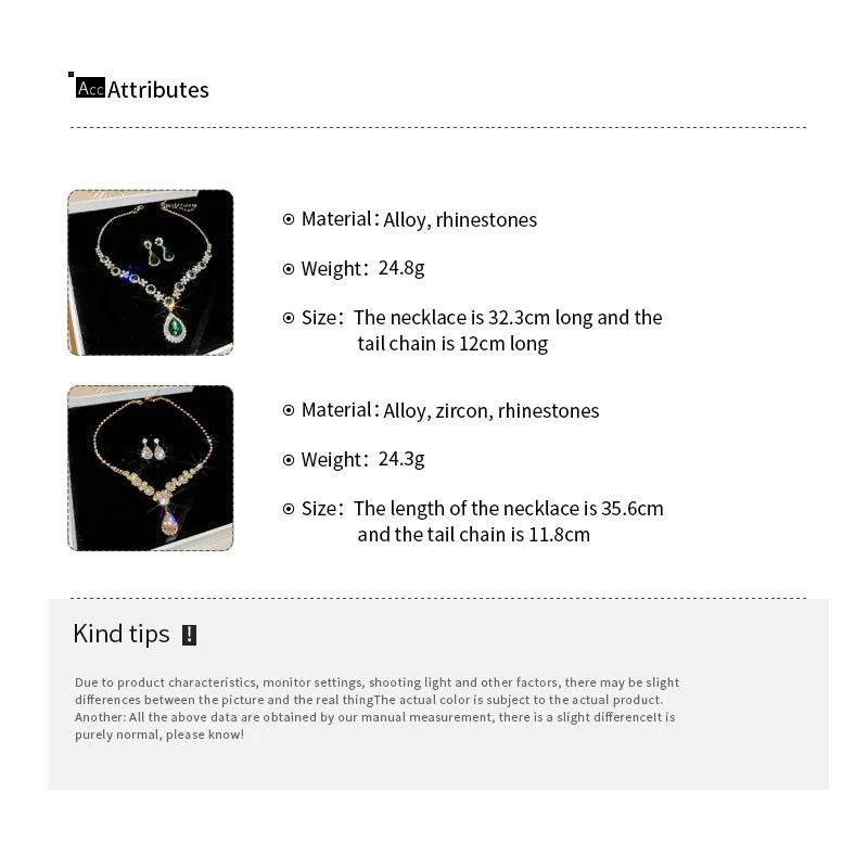 Shiny Crystal Necklace Earrings Women's Fashion Big Water Droplet Rhinestone Necklaces Wedding Evening Dress Jewelry Set TechVisio