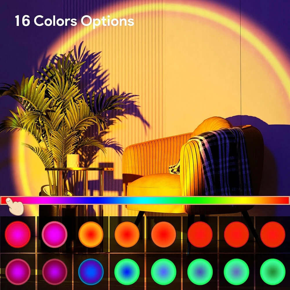 Lampe Projection Coucher de Soleil LED 16 Couleurs – 4 Modes, Télécommande TechVisio