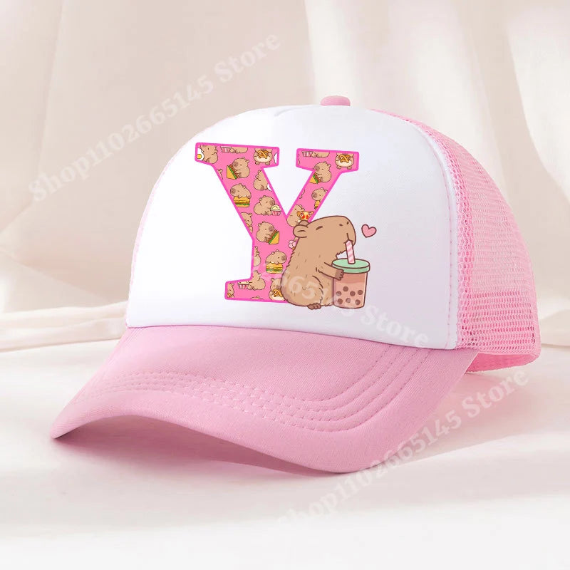Capibara Baseball Cap Girls Women Anime Capybara Letter A-Z Sun Hat Kids Adult Summer Breathable Mesh Sunbonnet Outdoor Headgear TechVisio