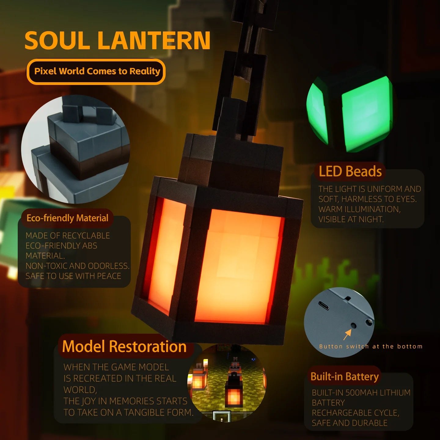Pixel LED Lantern 16 Colors – USB DIY Night Light