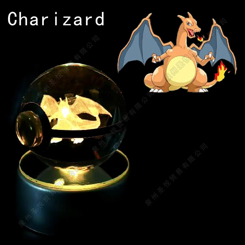 Boule de Cristal Pokémon 3D LED – 36 Personnages, Socle Lumineux, Cadeau