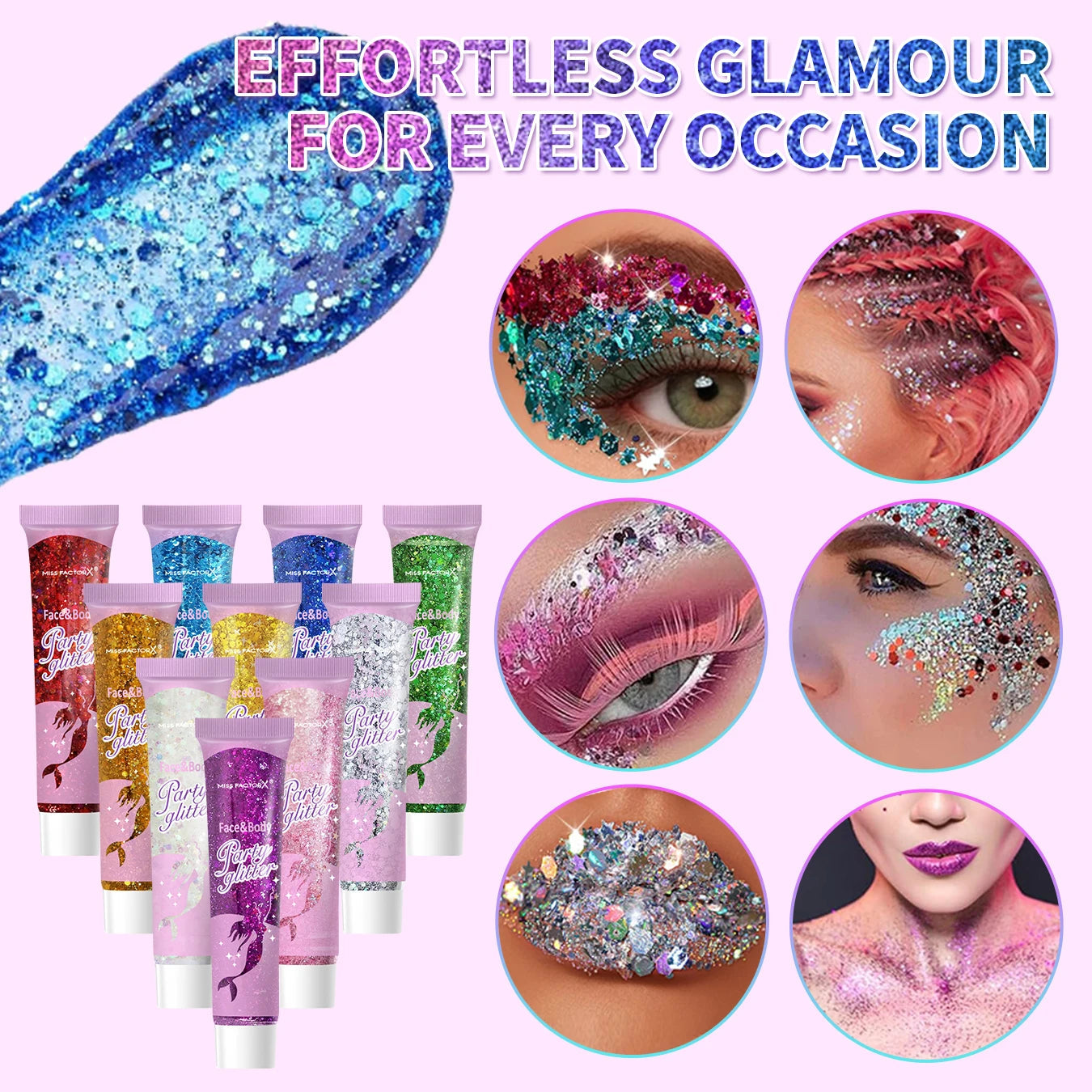 10 piece body glitter gel, carnival face glitter cosmetics suitable for women, shiny thick hair glitter, carnival accessories fo TechVisio