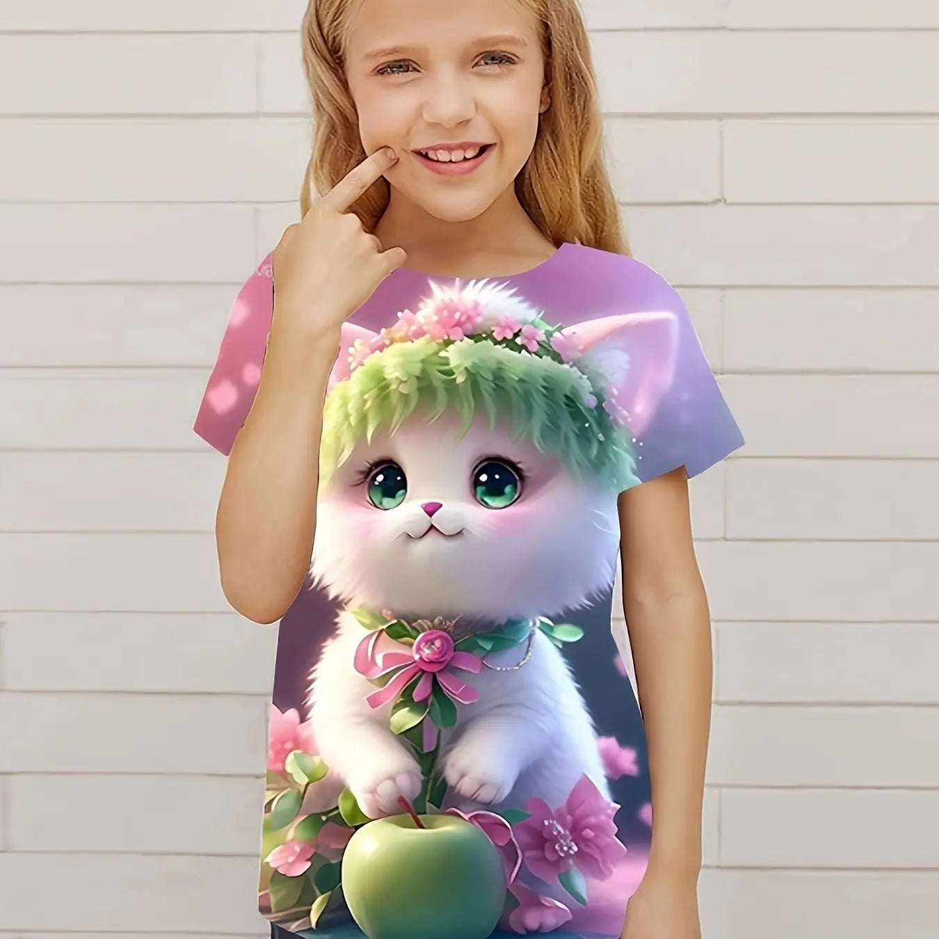Children's Clothing Cute 3D Cat Graphic Print Short Sleeve Tops Kids Clothes T-Shirt Casual Pullover Child Boys Girls Summer TechVisio