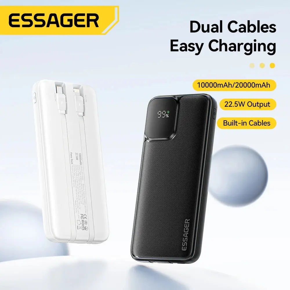 Batterie Externe ESSAGER – 10/20 000mAh | Câbles Intégrés | 22,5W TechVisio