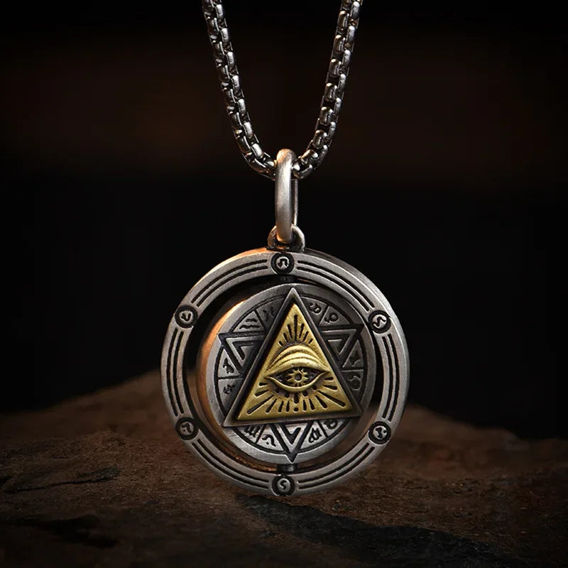 Eye of Horus, Eye of God Necklace, Rotatable Evil Eye Pendant, Men's Trendy Retro Weird Egyptian Amulet Jewelry TechVisio