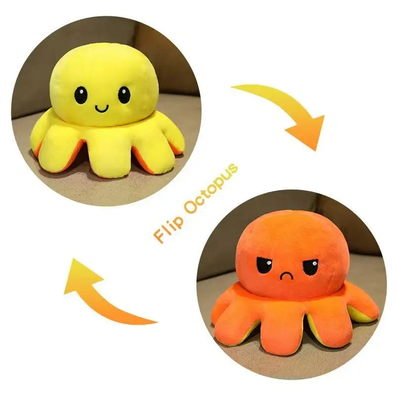 18/28/48cm Cute Reversible Mood Octopus Plush Toy Double Sided Flip Octopus Pillow Soft Stuffed Animal Doll Home Room Decor Gift TechVisio