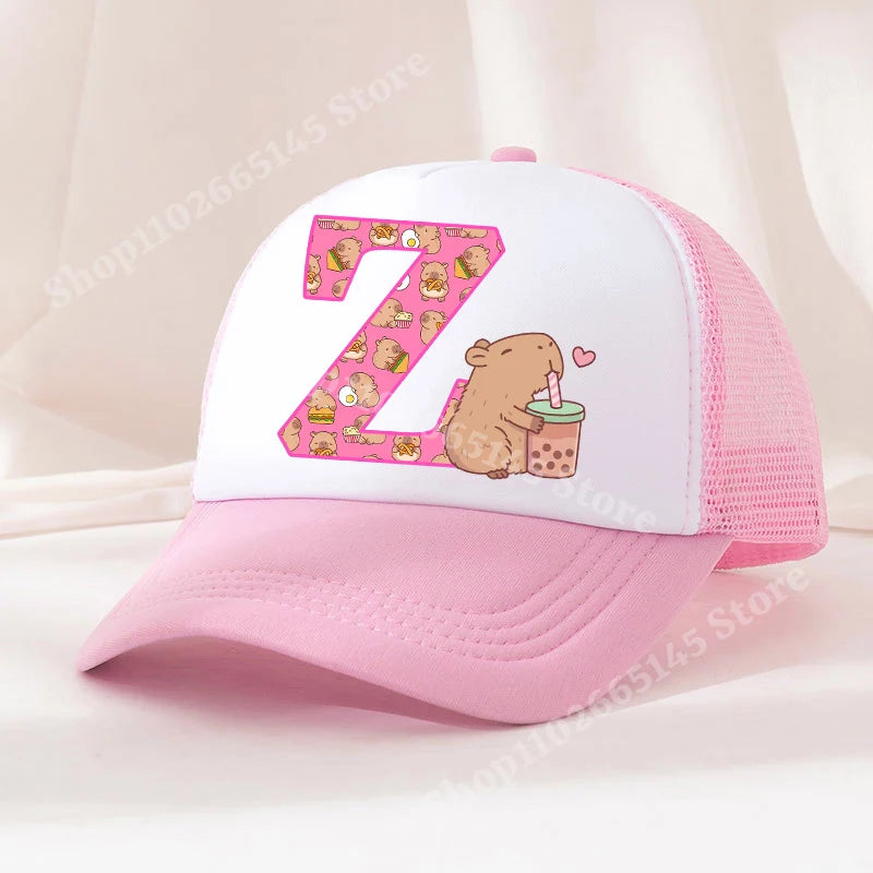 Capibara Baseball Cap Girls Women Anime Capybara Letter A-Z Sun Hat Kids Adult Summer Breathable Mesh Sunbonnet Outdoor Headgear TechVisio