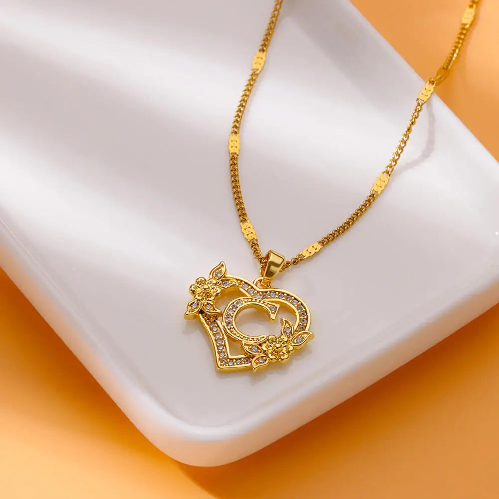 Collier Initiale Lettre Zircon – Acier Inoxydable Doré | A à Z