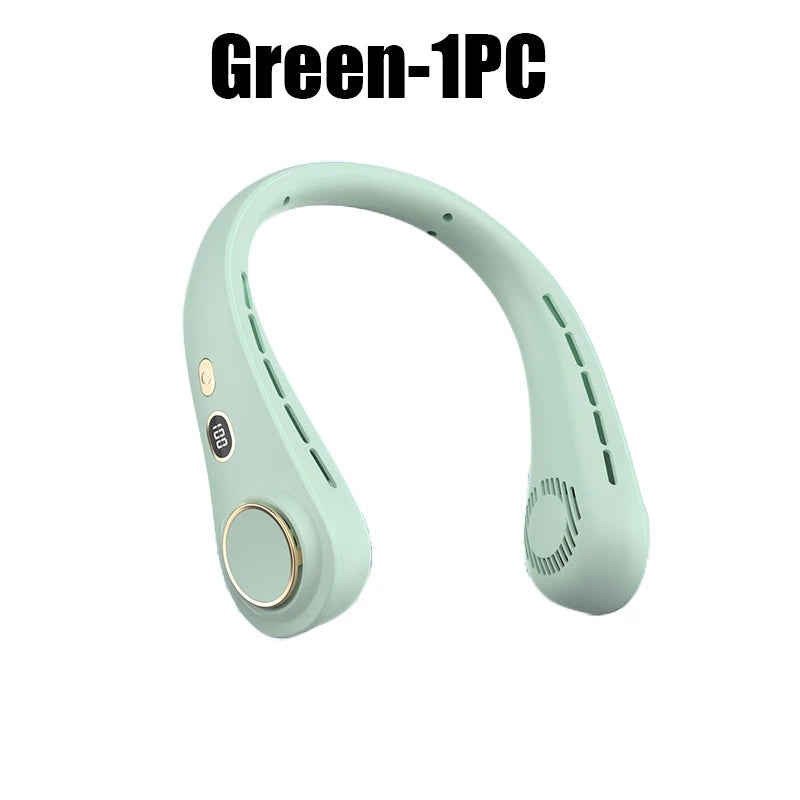 USB Hanging Neck Fan Portable Bladeless Mini Rechargeable Mute LED Digital Display Electric Air Cooler Handheld TechVisio